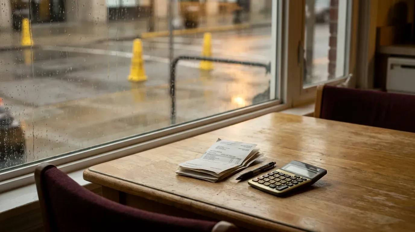 Medical bills, a pen and a calculator on a kitchen table